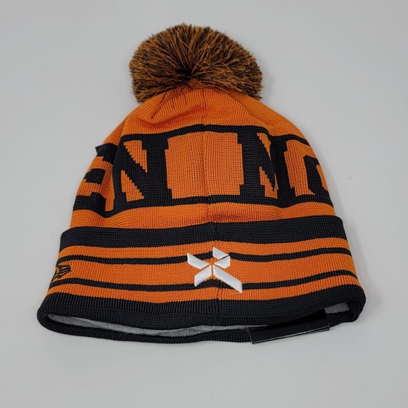 New Era McLaren F1 Team DR Bobble Cuff Beanie Papaya Logo Patch Orange Black Pom - Picture 2 of 5